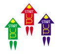 3 rocket arrows takes off with the word start-up. Metaphor of business. Vector