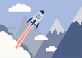 Start up business concept, flat design, rocket cloud and mountain.