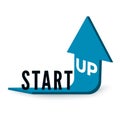 Start Up Business Concept. Text Start Up on blue arrow which is bent and directed upwards. Vector