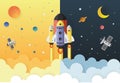 Start up concept. rocket flying on earth Royalty Free Stock Photo