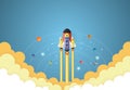 Start up concept. rocket flying on earth Royalty Free Stock Photo