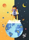 Start up concept. rocket flying on earth,paper art Royalty Free Stock Photo