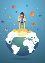 Start up concept. rocket flying on the earth Royalty Free Stock Photo