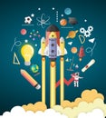 Start up concept. rocket flying education concept Royalty Free Stock Photo