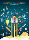 Start up concept. rocket flying education concept Royalty Free Stock Photo