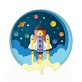 Start up concept. rocket flying on the galaxy Royalty Free Stock Photo