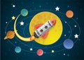 Start up concept. rocket flying on the moon Royalty Free Stock Photo