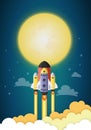 Start up concept. rocket flying on the moon Royalty Free Stock Photo