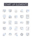 Start up elements line icons collection. Business launch, Initial phase, Commencing operations, Beginning stage, Primary