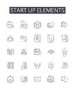 Start up elements line icons collection. Business launch, Initial phase, Commencing operations, Beginning stage, Primary