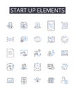 Start up elements line icons collection. Business launch, Initial phase, Commencing operations, Beginning stage, Primary