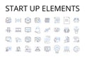 Start up elements line icons collection. Business launch, Initial phase, Commencing operations, Beginning stage, Primary