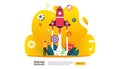 start up idea concept. project business with rocket tiny people character. new product or service launch template for web landing