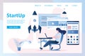 Start up landing page,rocket take off,girl programmer with laptop Royalty Free Stock Photo