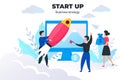 Start up people concept. Project management and business strategy, meeting and communication. Vector digital marketing Royalty Free Stock Photo