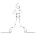 Start up a Rocket ship in one Line drawing style. Launching a spaceship into open space. Concept of a launch of a new Royalty Free Stock Photo