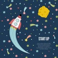 Start up Space Cartoon Vector Web Banner