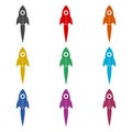 Start Up Symbol Space Rocket Ship Sky, Space Shuttle icon, color icons set Royalty Free Stock Photo