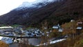 Hellesylt town on Sunnylven fjord in Norway Royalty Free Stock Photo