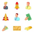 Start work icons set, cartoon style