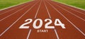 Start at year 2024 on the running track.