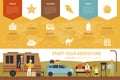 Start Your Adventure infographic flat vector illustration. Presentation Concept