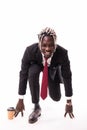 Start your business. African business man ready to start running over white background Royalty Free Stock Photo