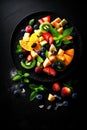 Colorful Fruit Salad with Seasonal Fruits and Berries. Generative AI Royalty Free Stock Photo