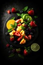 Colorful Fruit Salad with Seasonal Fruits and Berries. Generative AI Royalty Free Stock Photo