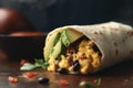 Hearty Breakfast Burrito with Scrambled Eggs, Veggies, and Beans Royalty Free Stock Photo