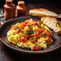 Perico: Venezuelan Scrambled Eggs with Arepas for Breakfast Royalty Free Stock Photo