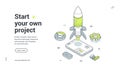 Start your own project strategy development workflow isometric web banner design template vector Royalty Free Stock Photo