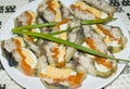 Starter roll of mackerel with egg