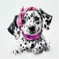 Sitting Pretty: A Girl and Her Dreamy Dalmatian Puppy AI Generated Royalty Free Stock Photo