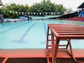 Starting block in a swimming pool with lenes of a competition Royalty Free Stock Photo