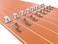 Starting blocks in athletic running track 3D