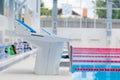 Starting blocks and lanes in a swimming pool Royalty Free Stock Photo