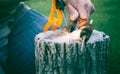 Starting a Campfire with hot sparks Royalty Free Stock Photo