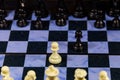 Starting game of chess on chessboard. Game concept