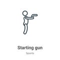 Starting gun outline vector icon. Thin line black starting gun icon, flat vector simple element illustration from editable sports Royalty Free Stock Photo