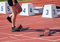 Starting line of the running race track Royalty Free Stock Photo