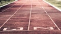 Starting line on running track .Red running track Royalty Free Stock Photo