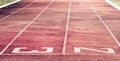 Red running track Synthetic rubber on the athletic stadium Royalty Free Stock Photo