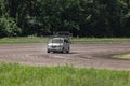 The starting machine on the racetrack before the start of the trotter race