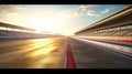 Starting point of an international race track Arena. Empty Racing track with grandstands. Generative AI