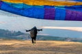 Starting point paraglider flying on mountains in summer day Royalty Free Stock Photo