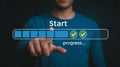 Starting project loading bar with man finger touching virtual screen Royalty Free Stock Photo