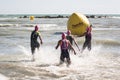 Starting for the swimming test of the women athletes of the Ironman 70.3 Pescara of June 18, 2017