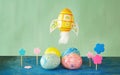 starting a wonderful easter and spring season,decoration with handpainted easter eggs and free copy space
