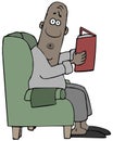 Startled man reading a book